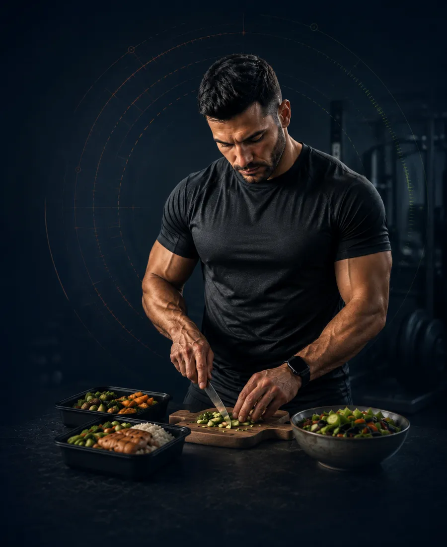 Coach preparing balanced meals as part of an integrated fat loss programme