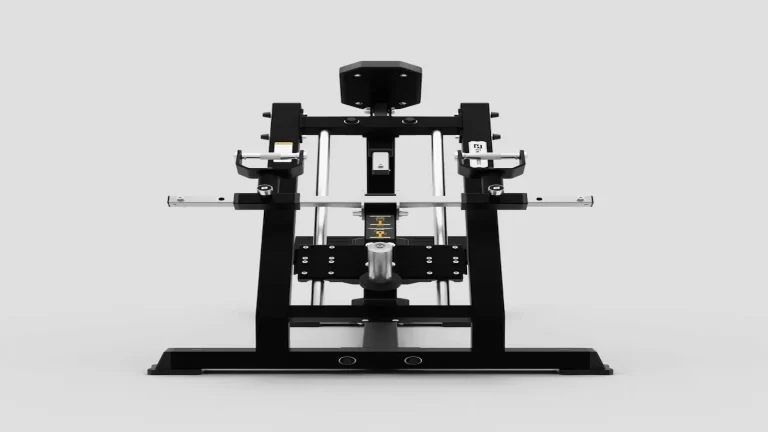 Black Exigo Linear T-Bar Row with chest support, adjustable handles and plate-loaded carriage.