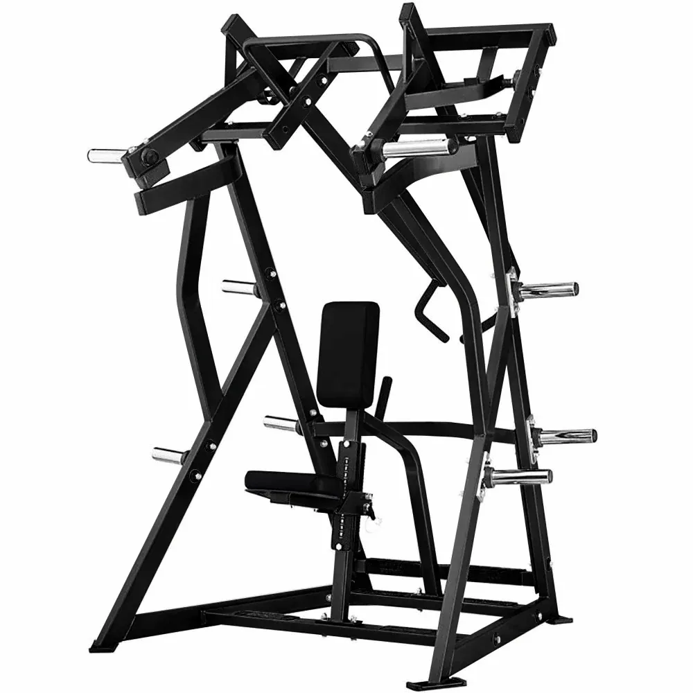 Black Hammer Strength Iso-Lateral D.Y. Row with an overhead pivot, independent work arms, seat and chest pad.